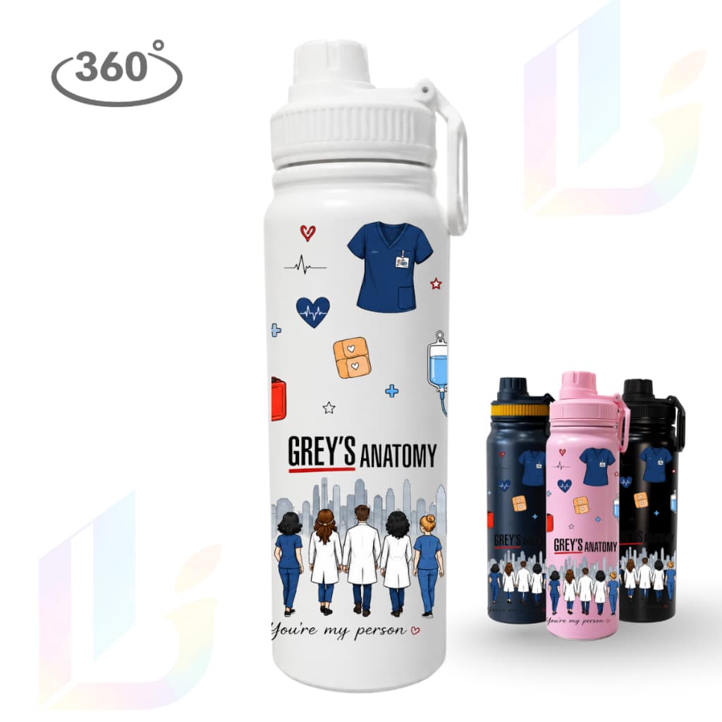 Garrafa Térmica Inox 800ml Personalizada Série Médica - Grey’s 360° - Presente Fã