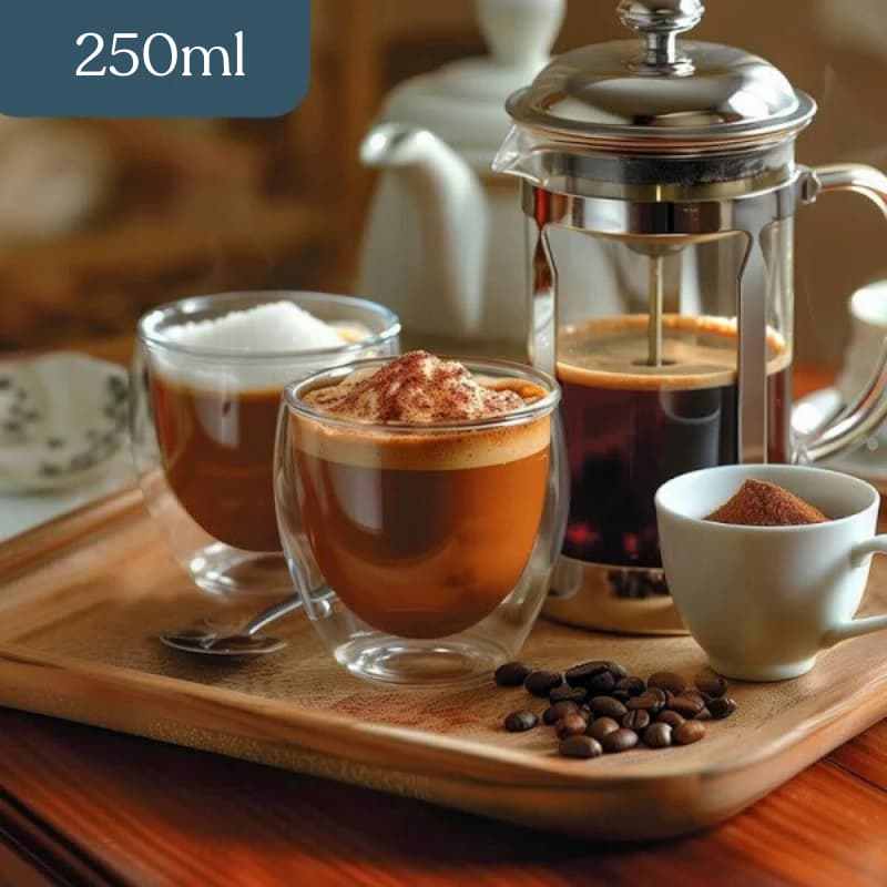 Kit Copos Duplos 250ml Borossilicato Parede Dupla Vidro Térmico para Café Chá Whisky