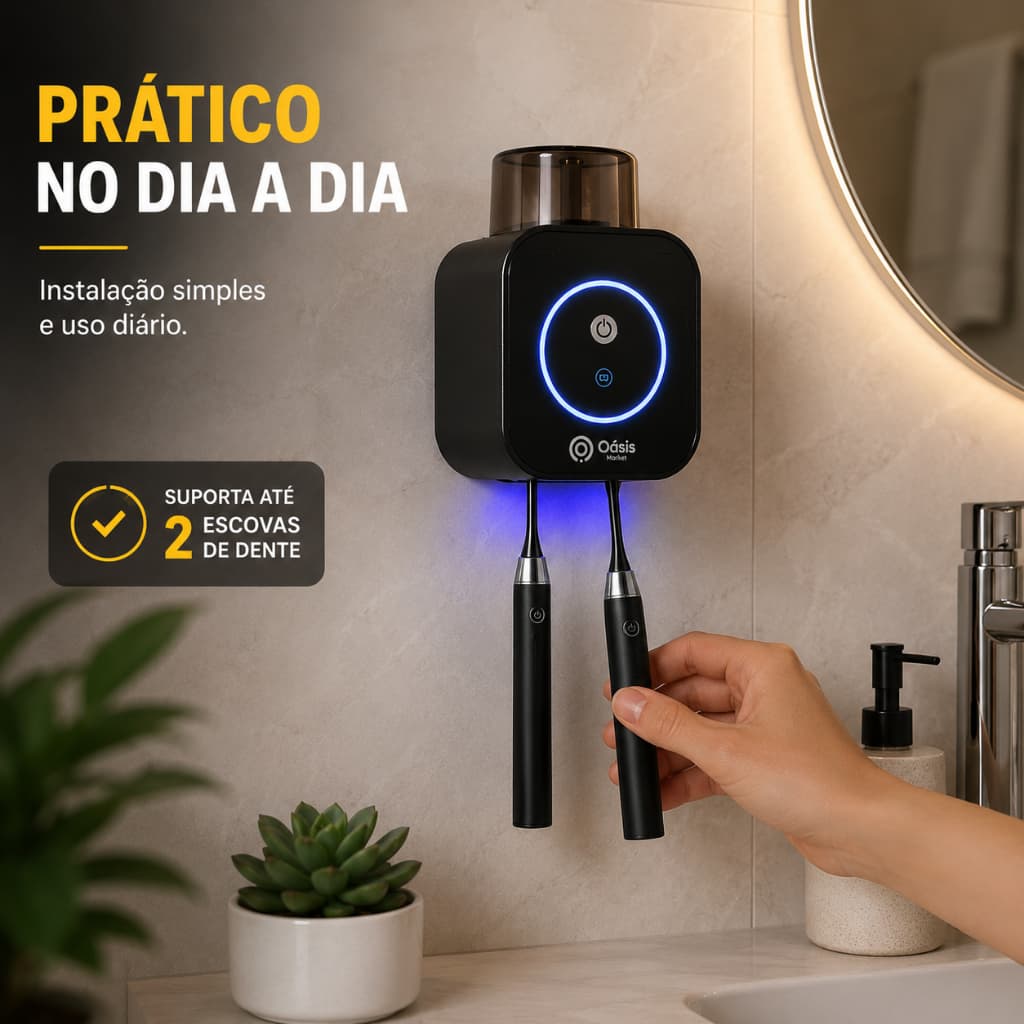 Porta Escova De Dentes Suporte Esterelizador Luz UV De Parede Antibacteriano Função Secagem Decoração Banheiro