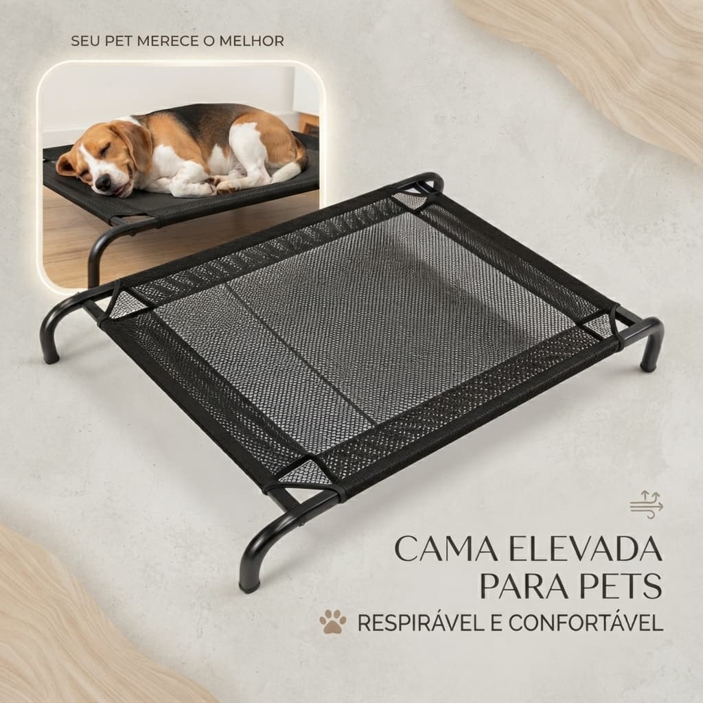 Cama Pet Impermeável Suspensa Elevada Portátil Respirável Confortável Reforçada e Lavável para Cães e Gatos