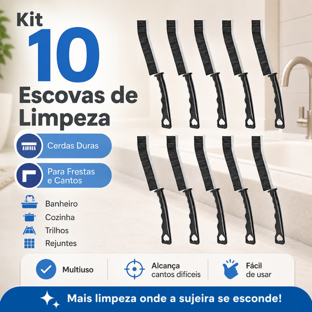 10 Escovas para Limpeza de Trilhos de Janelas Frestas Cantos e Azulejos