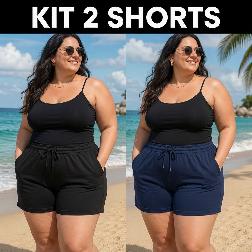 Kit 2 Shorts de Malha Plus Size Feminino Short Leve e soltinho Praia Piscina Academia Verão M ao G3