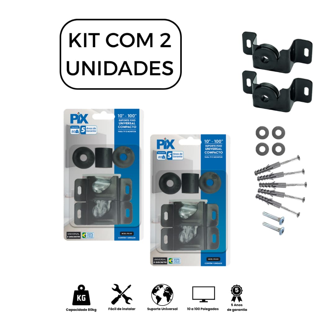 Suporte TV Fixo Universal Parede Painel Reforçado PIX LED LCD Smart 4K 32 40 43 50 55 65 75 85 Polegadas VESA Monitor