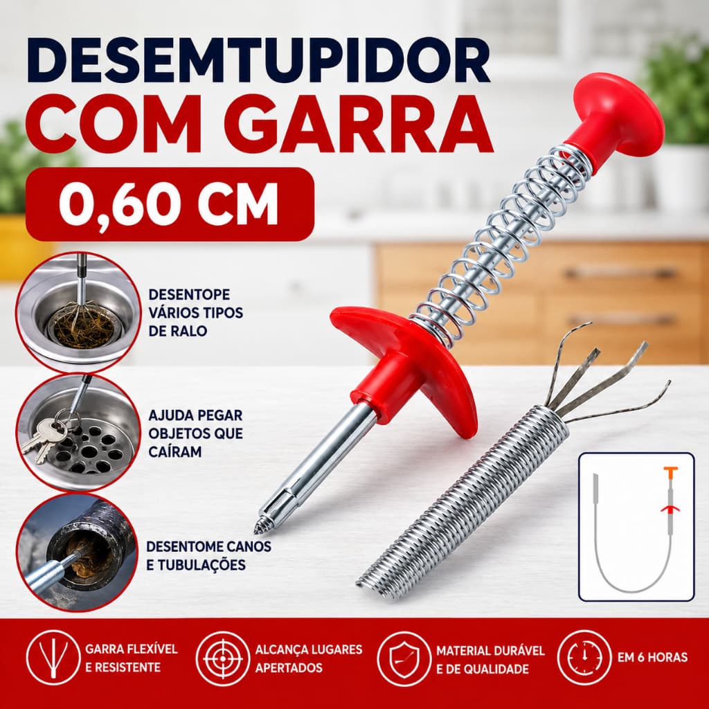 Desentupidor Limpador Pegador Ralo Cuba Pia Vaso Ralo Canos Com Garras Pinça Flexível 0,60CM