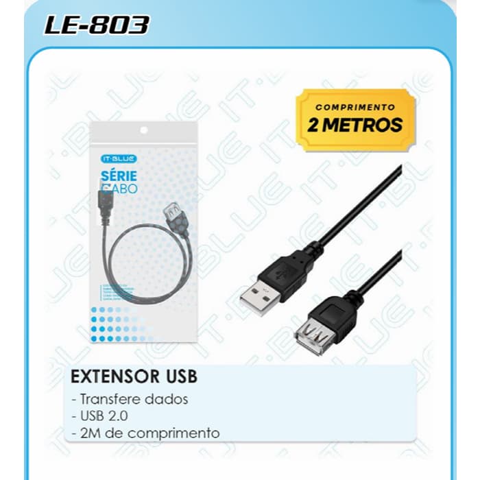 Cabo Usb Extensão 2M Extensor Macho X Femea 2.0 Velocidade LE-803