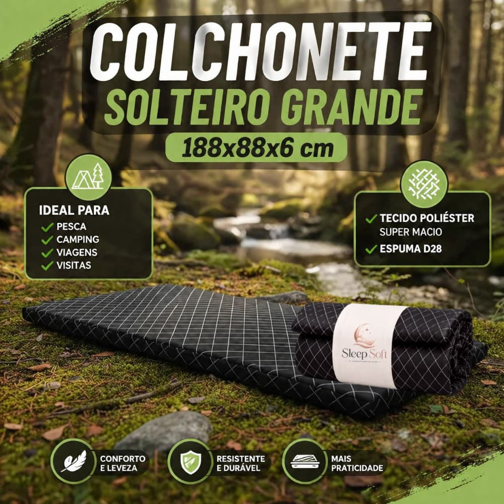 Colchonete Solteiro Grande 188x88x6 cm Ideal Para Acampar Visitas Polieter e Espuma