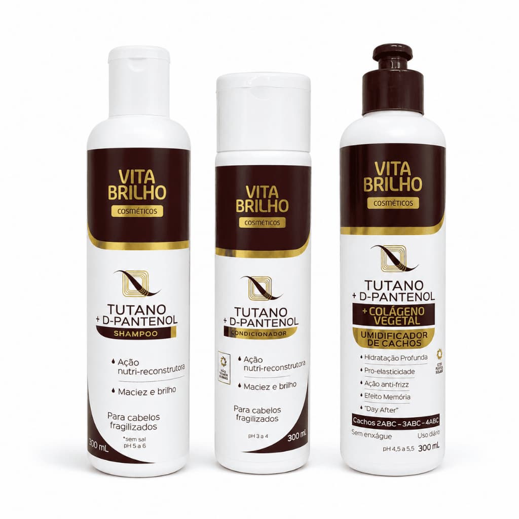 Kit Tutano Vita Brilho Shampoo Condicionador Umidificador Cachos 300ml D-Pantenol Colágeno Vegetal