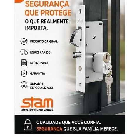 Fechadura Stam 940 Bico de Papagaio Para Portão de Correr Branca Original Alta Segurança com 2 Chaves