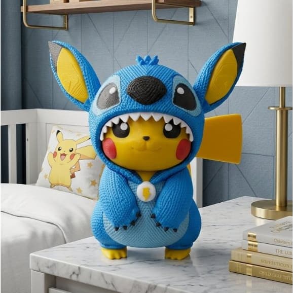 Pikachu Fantasiado de Stitch – Boneco Colecionável Impresso em 3D