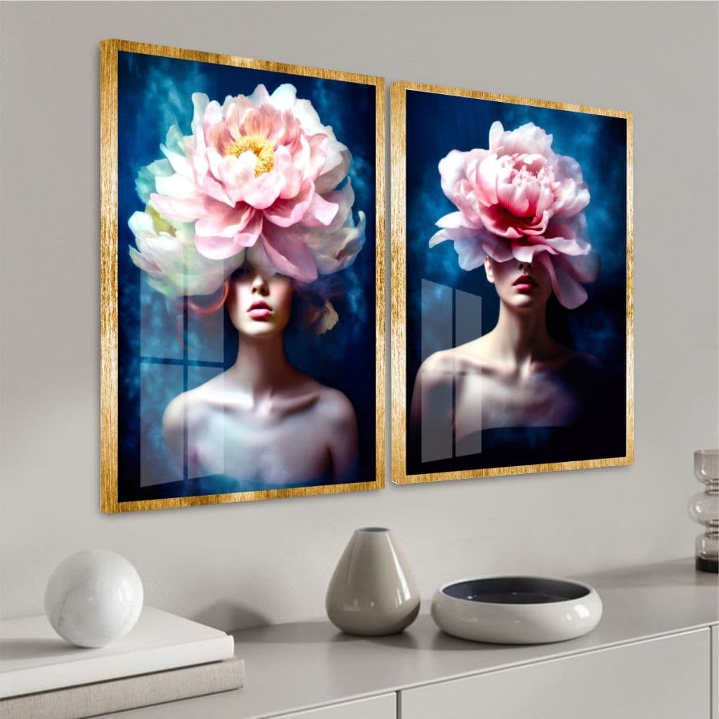 Quadros Decorativos Quarto Salas Clínicas Estética Conceituais Flores Peônia Cobrindo Os Olhos