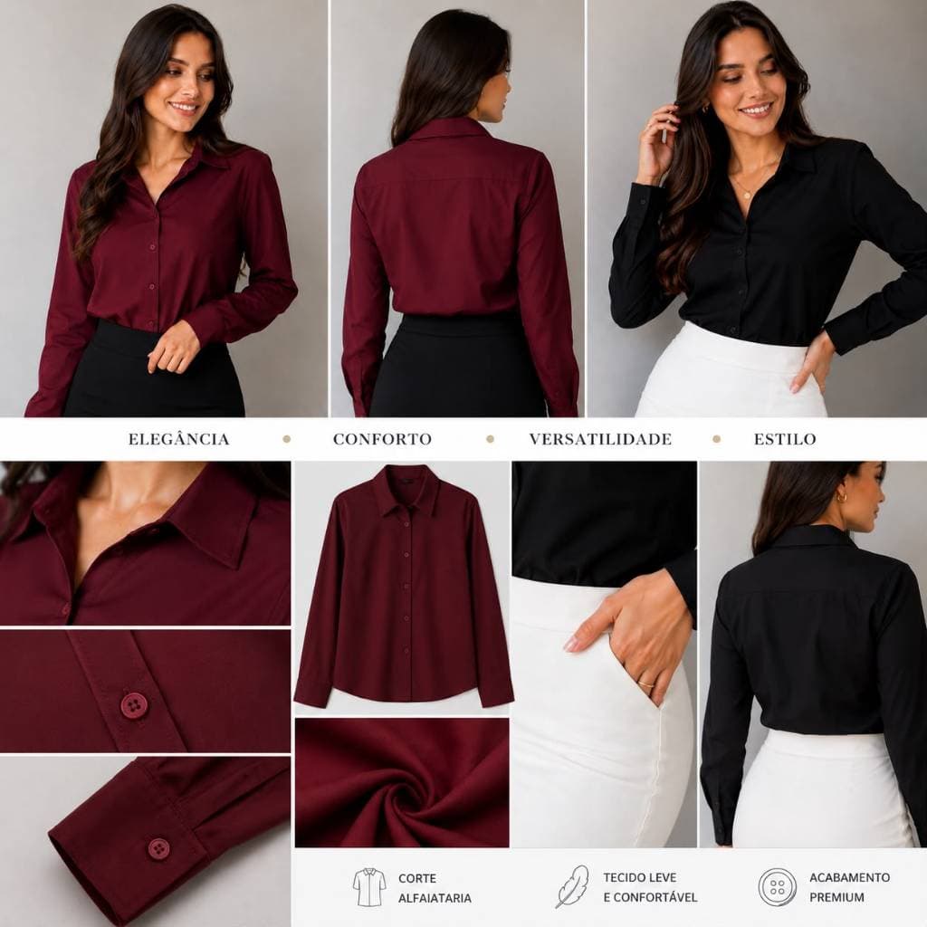 Camisa Social Feminina MangaLonga Listrada Gola Colarinho Botões Casual Elegante Moda Feminina