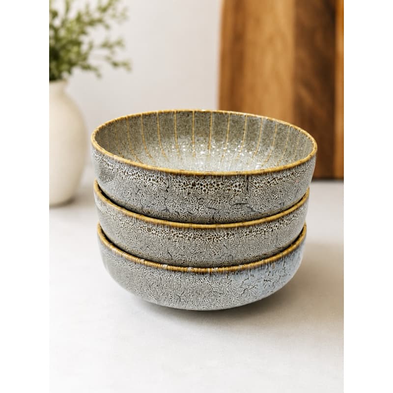 Kit 3 Bowls de Porcelanato Craquelado | Tigelas Elegantes para Sopa, Cereal, Salada e Sobremesa