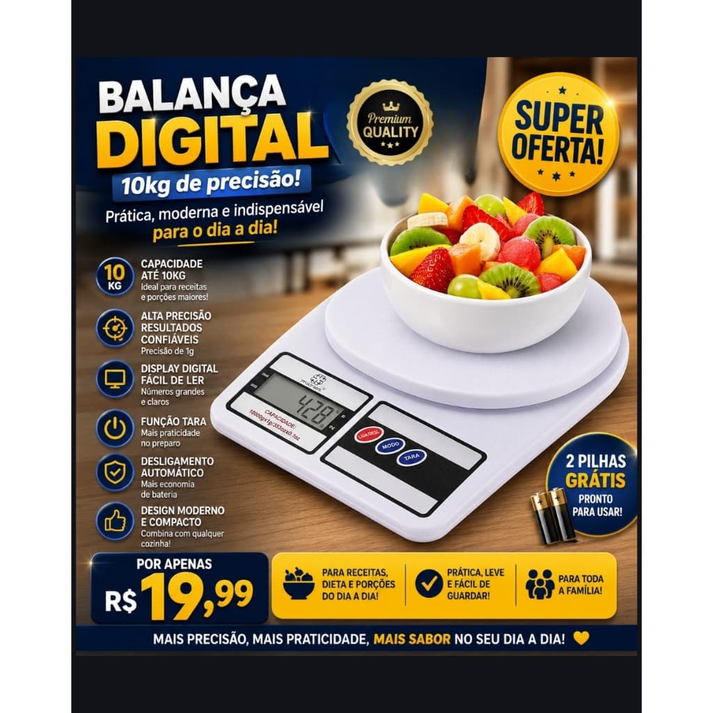 Balança Digital 10 kg Multifuncional Receitas peso de alimentos e comidas