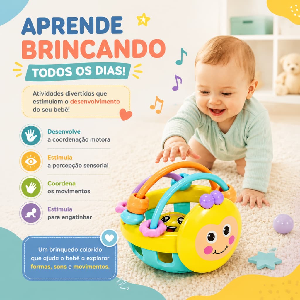 Bola Sensorial para Bebê Chocalho Educativo Coordenação Motora e Desenvolvimento