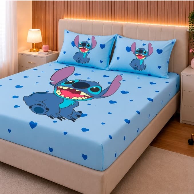 LENÇOL QUEEN 3 PEÇAS PERSONAGEM STITCH