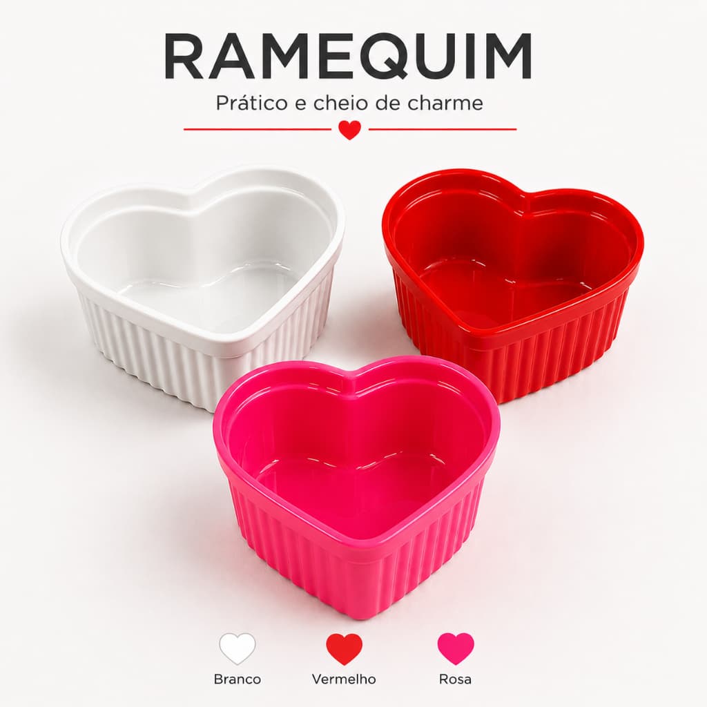 Kit 4 a 50 Ramekin Coração 150ml Branco Plástico Petisco Molho Buffet Festa Petisco Aniversário