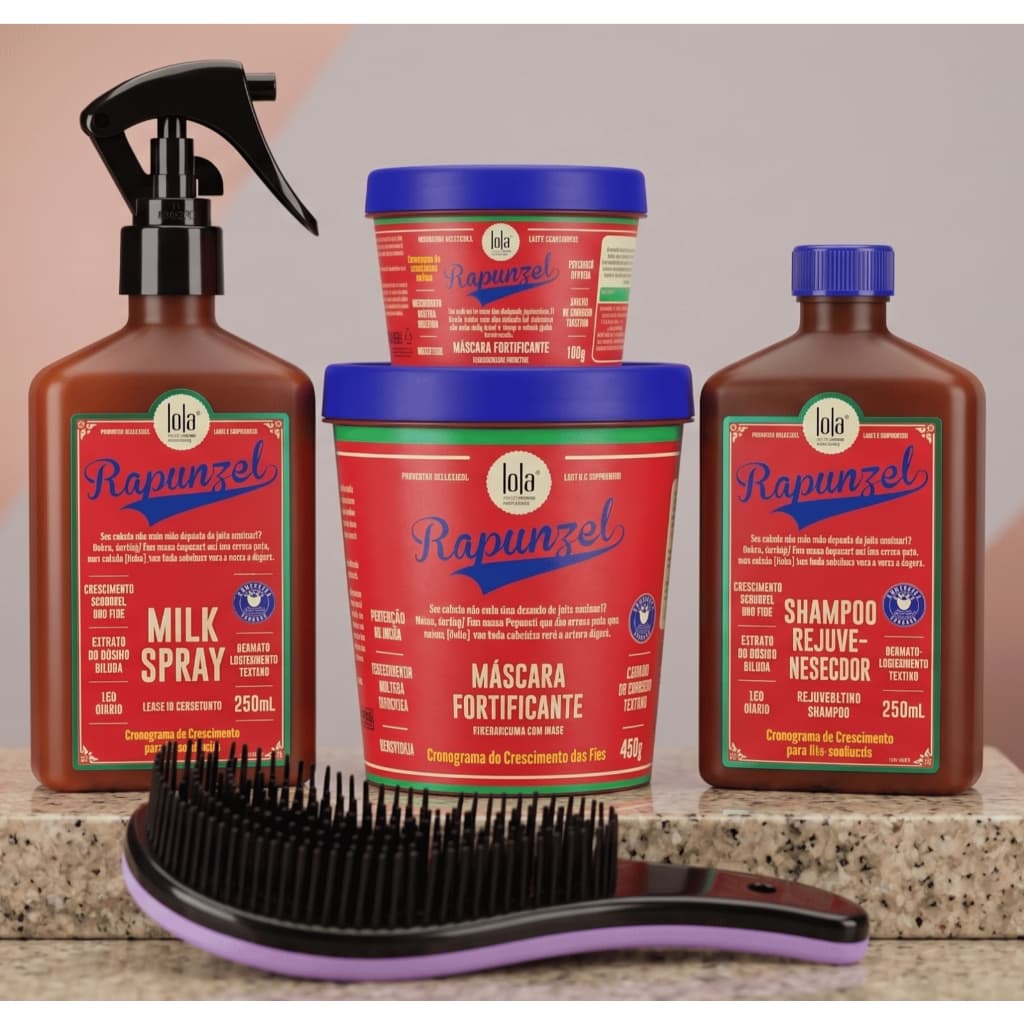 Kit Rapunzel Lola Cosmetics Completo - Crescimento Acelerado, Antiqueda e Força Extrema + Brinde Escova