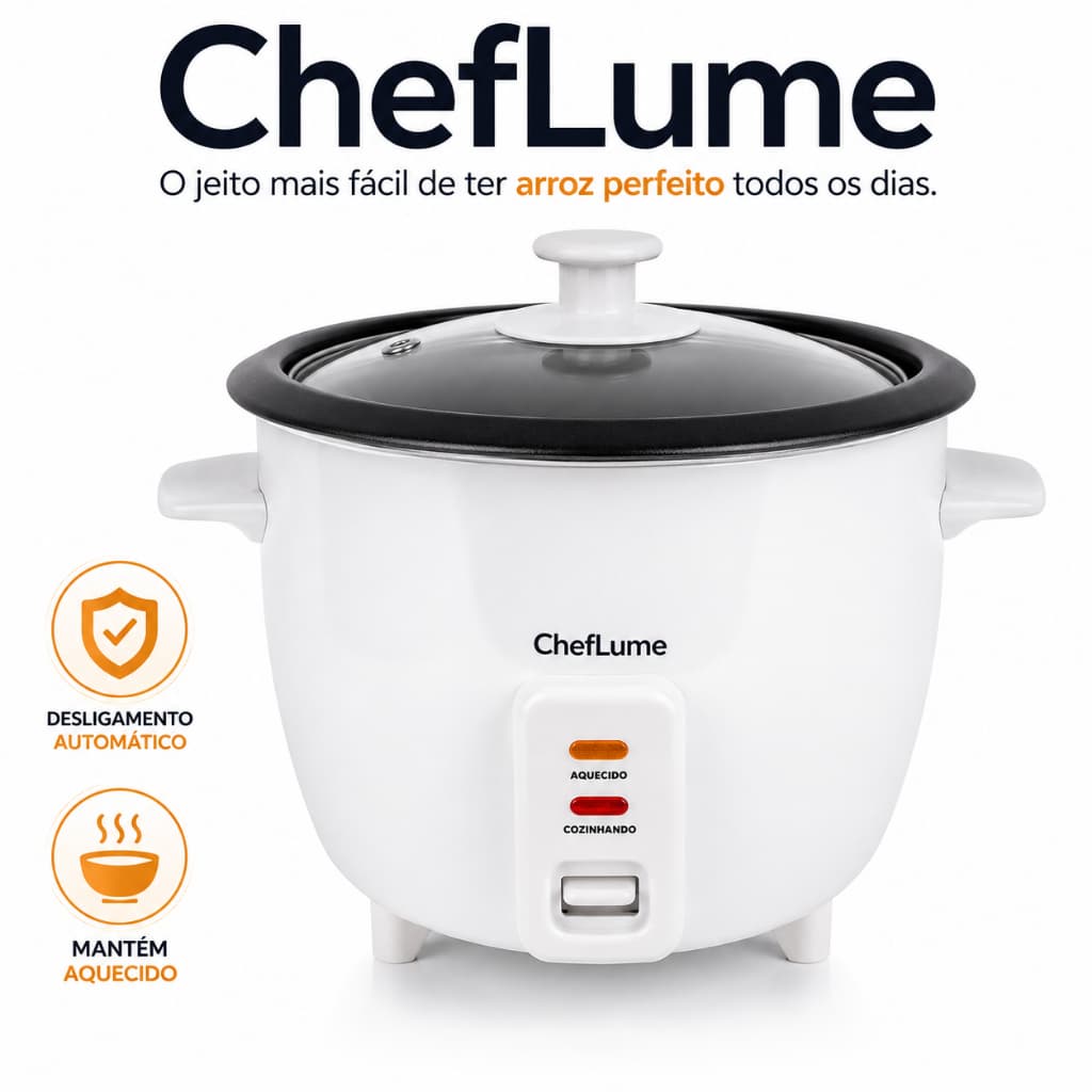 Panela Elétrica de Arroz ChefLume 1,3L 127V/220V Desligamento Automático Mantém Aquecido Compacta Branca