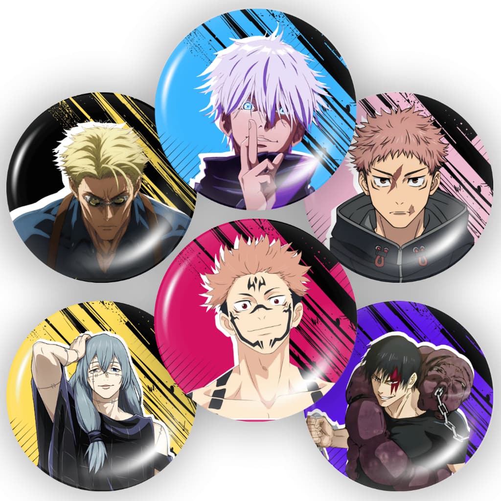 Kit 6 Bottons Jujutsu Kaisen Broches Geek Otaku Gojo Sukuna Toji Itadori Nanami Mahito Colecionável 45mm Anime