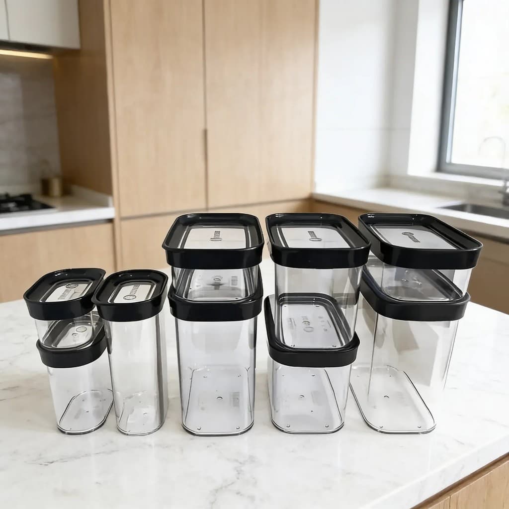 Kit Conjunto Cozinha 9 Potes Herméticos Mantimentos Temperos