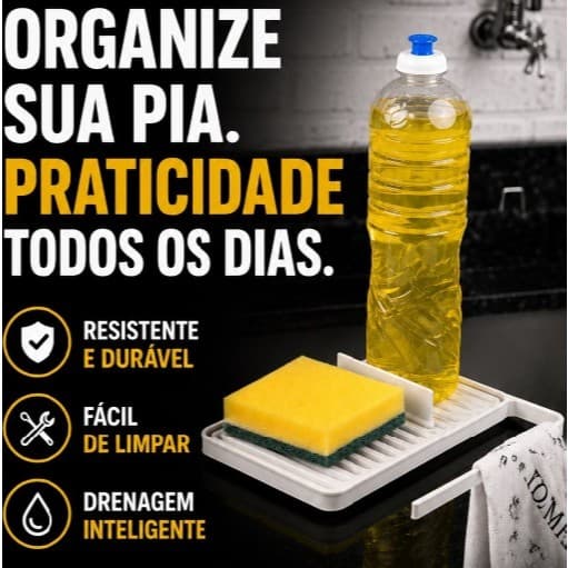 Organizador de Pia com Porta Detergente, Esponja e Pano – Design Inteligente