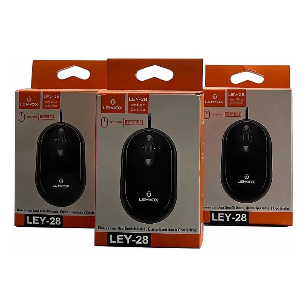 Mouse Óptico Lehmox LEY-28 USB 1200 DPI Preto Alta Precisão para PC Notebook Home Office e Estudos