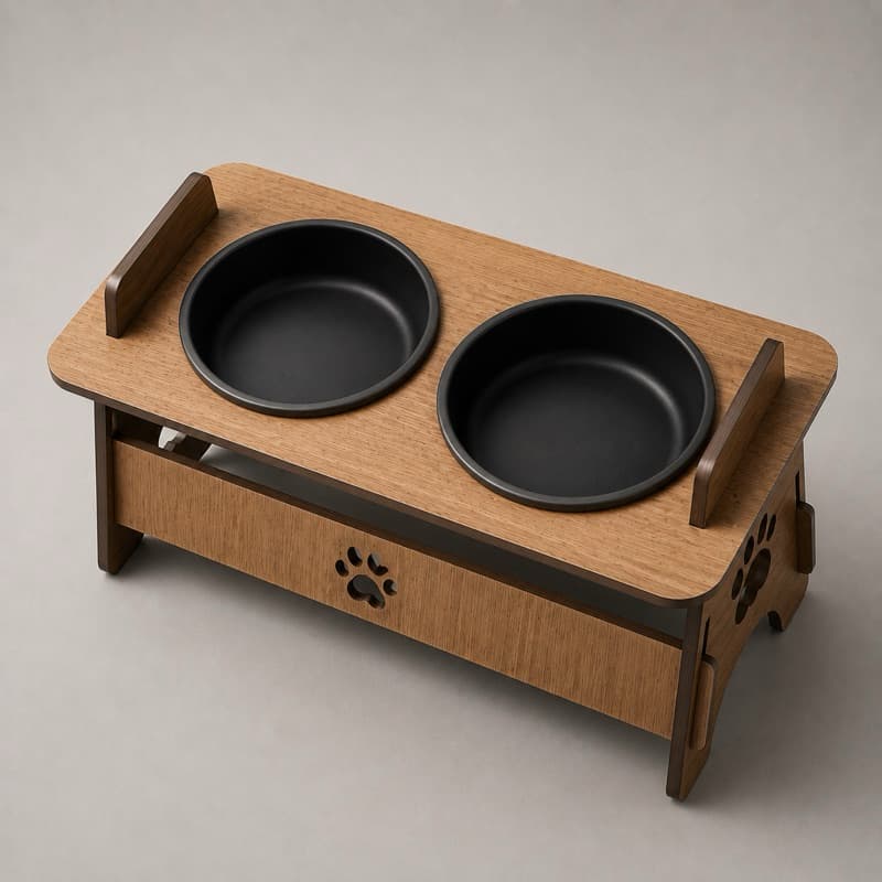 Comedouro Pet Elevado Madeira Luxo Bebedouro Ergonômico Anti-Formiga Gatos Cães