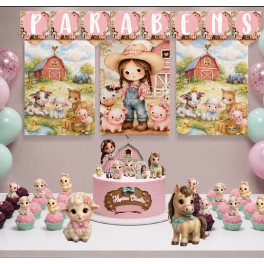 Topo de Bolo PRENDA/FAZENDINHA  Personalizado com Nome E IDADE -TOPPER+DISPLAY+BANDEIROLA+POSTERS A4