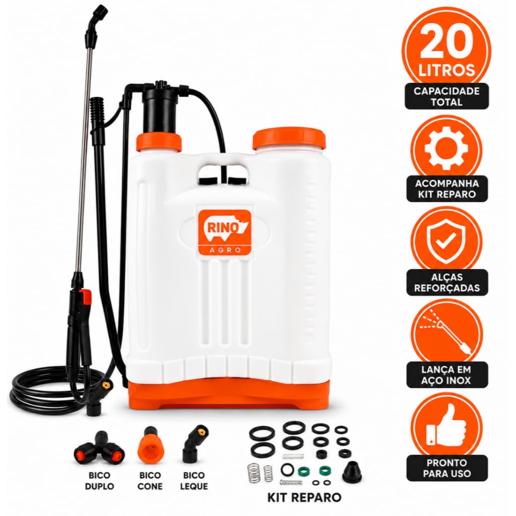 Pulverizador Costal Manual 20L Bomba Pulverizadora Agricola com Kit Reparo Alça Reforçada