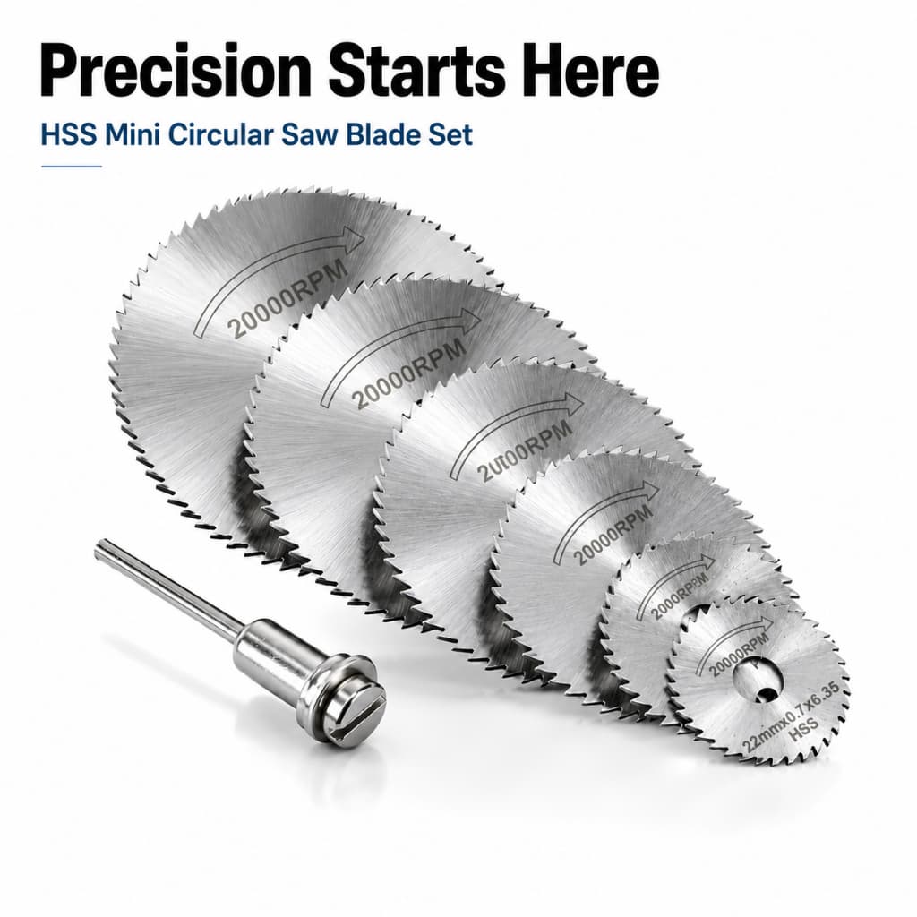 Kit 7 Peças Mini Disco de Serra HSS 22-50mm para Micro Retífica Dremel Corte Madeira PVC Plástico Alumínio DIY