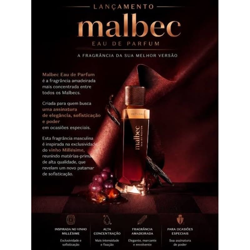 Lançamento Eau de PARFUM Malbec Masculino Excelente Para O Dia Dos Pais , Perfume Original e Lacrado, Alta Fixação.