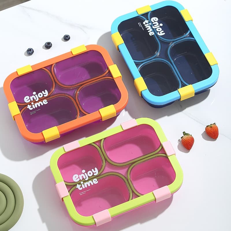 Marmita Hermética 4 Divisórias BPA Free Não Vaza Lunch Box Micro-ondas Freezer Trabalho Escola Academia Portátil