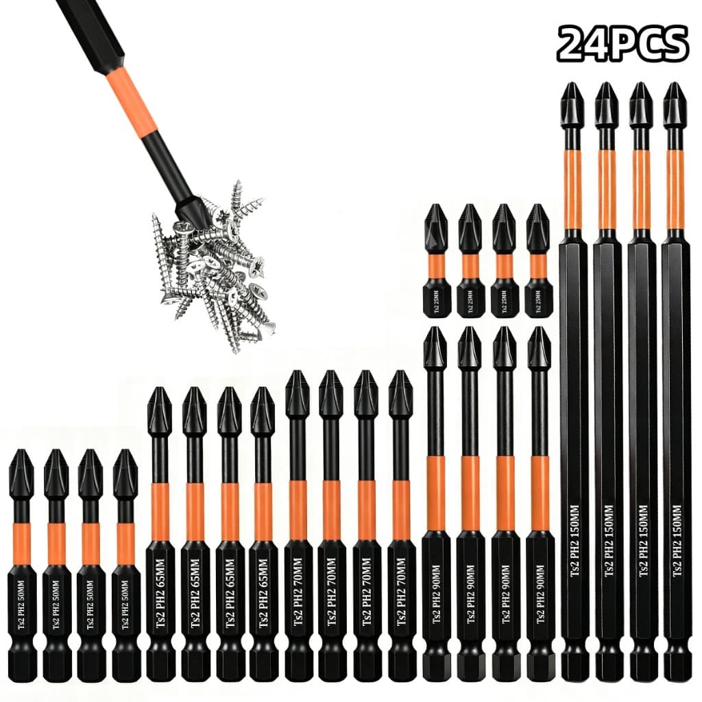 Kit 24 Bits Magnéticos Phillips PH2 Para Impacto Aço Reforçado