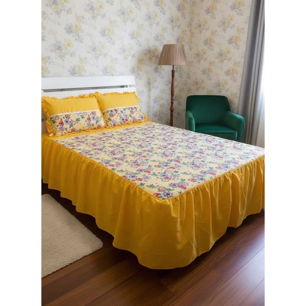Colcha casal com fronha de oxford estampada floral com liga