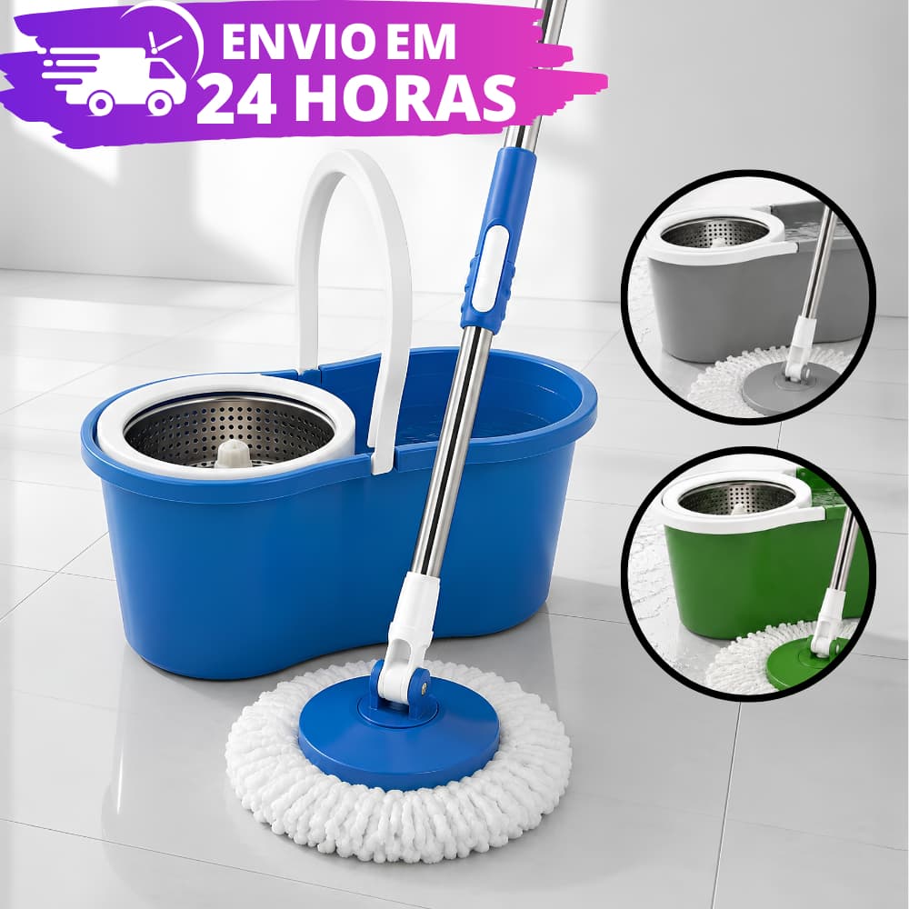 Mop Giratório INOX Esfregão Rodo de Limpeza 360° Balde com Reservatório Litros 1 Refil