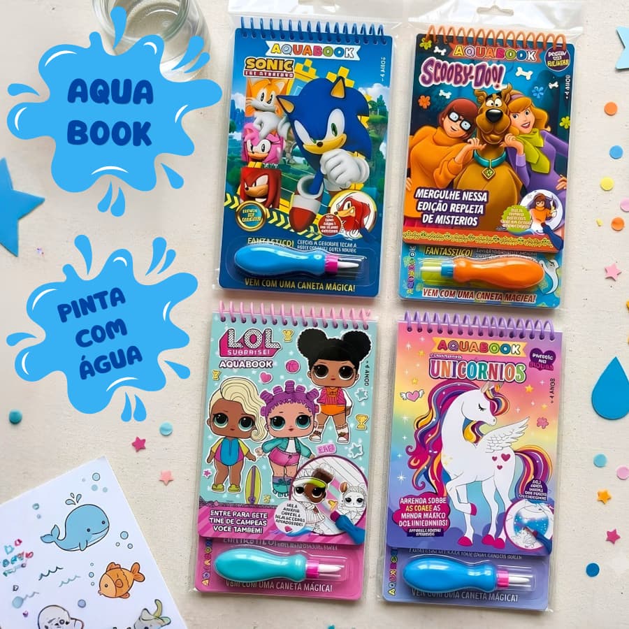 Livro Infantil Aqua Book De Colorir com Água Sonic Lol Educativo Menina Menino