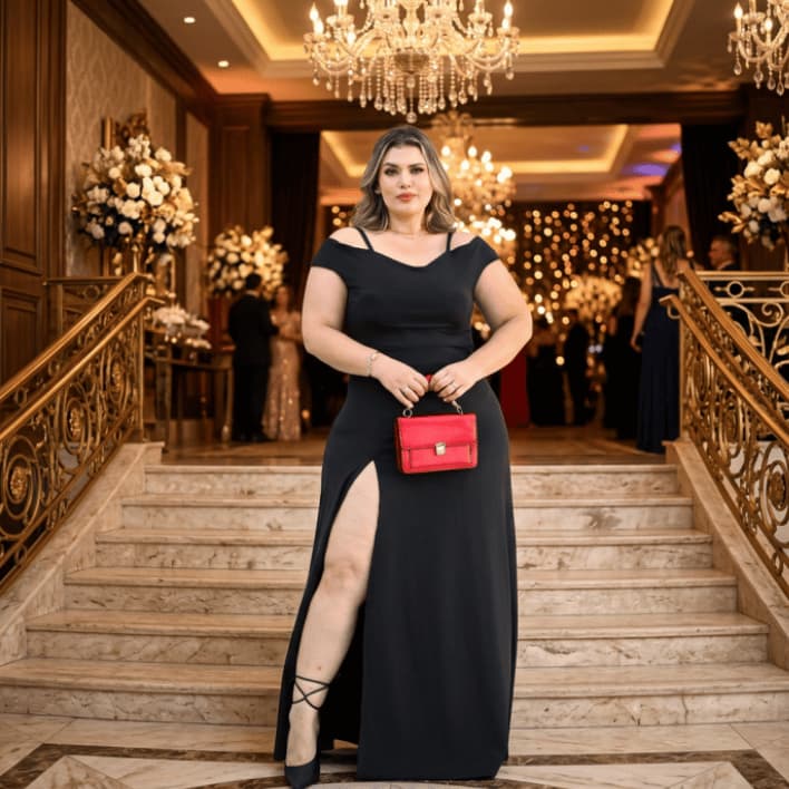 Vestido Longo Feminino Festa Madrinha Casamento Alcinha Plus Size com Fenda Latertal Convidada Noite GG ao G4
