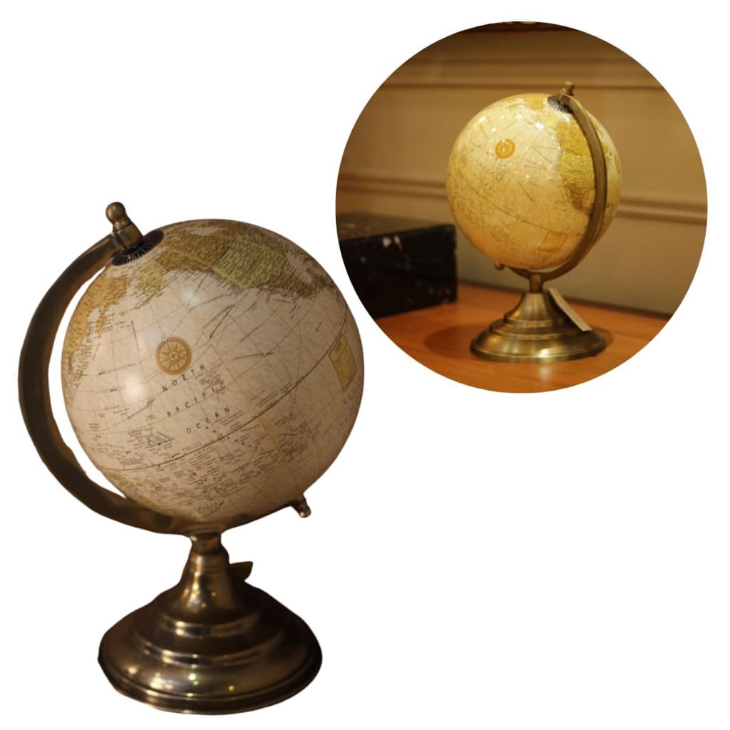 Globo Terrestre Decorativo Bege Metal Ouro Envelhecido Mapa