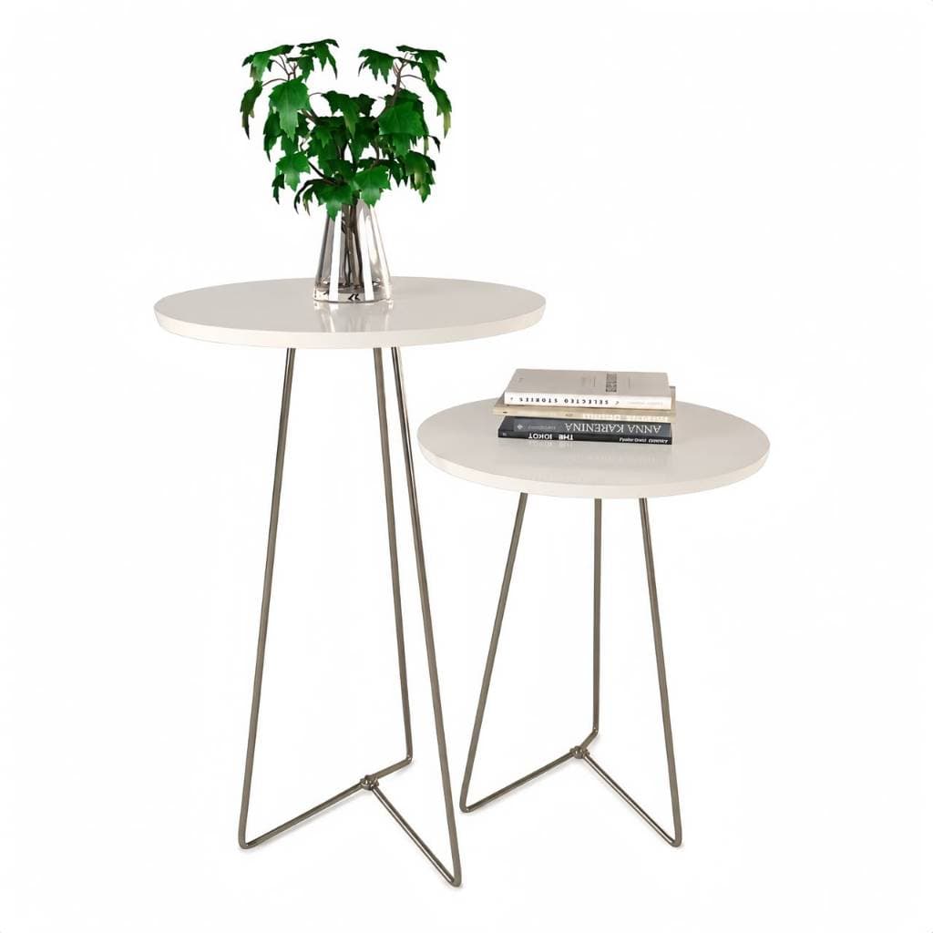 Kit 2 Mesas Apoio E Lateral Aço Fendi MDF Moderna Decorativa Sala Quarto Hall De Entrada