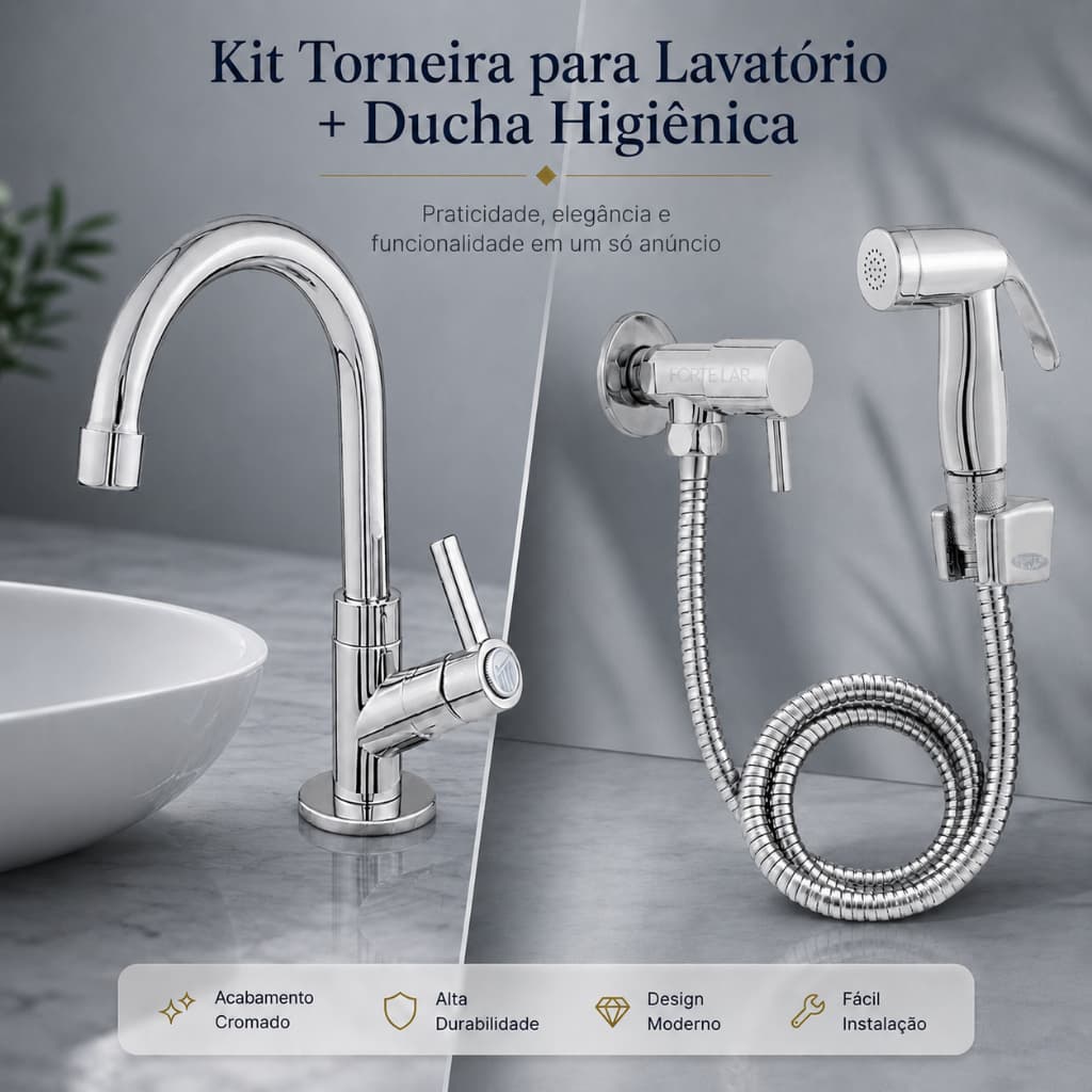 Kit Banheiro Ducha Higiênica + Torneira Lavatorio Banheiro