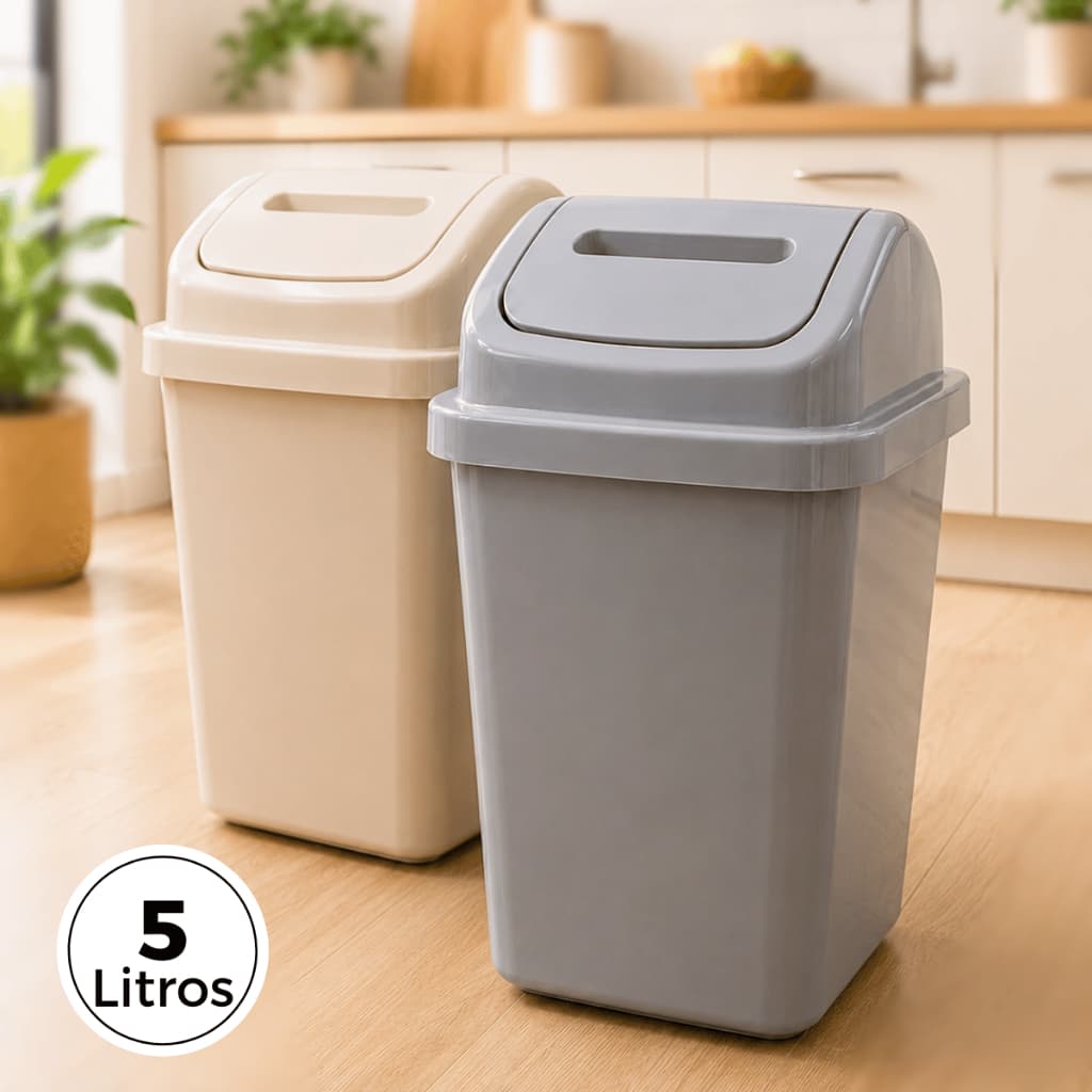 Lixeira 5 Litros Cozinha Banheiro Cesto de Lixo Basculante Vai e Vem Plástico