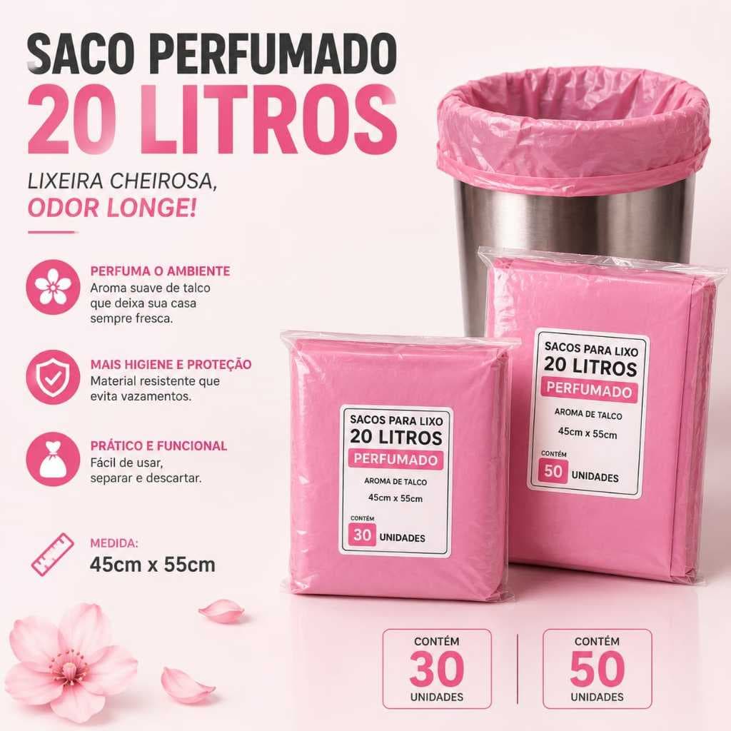 Saco Sanito Perfumado Para Lixeira de Banheiro 20 Litros 50 Unidades