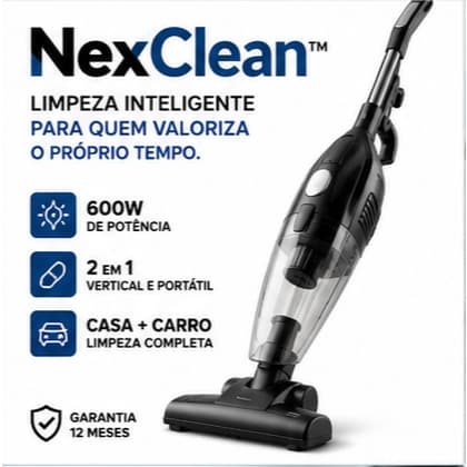 Aspirador de Pó Vertical 2 em 1 600W para Casa, Sofá, Tapetes e Carro com 3 Bocais NexClean™