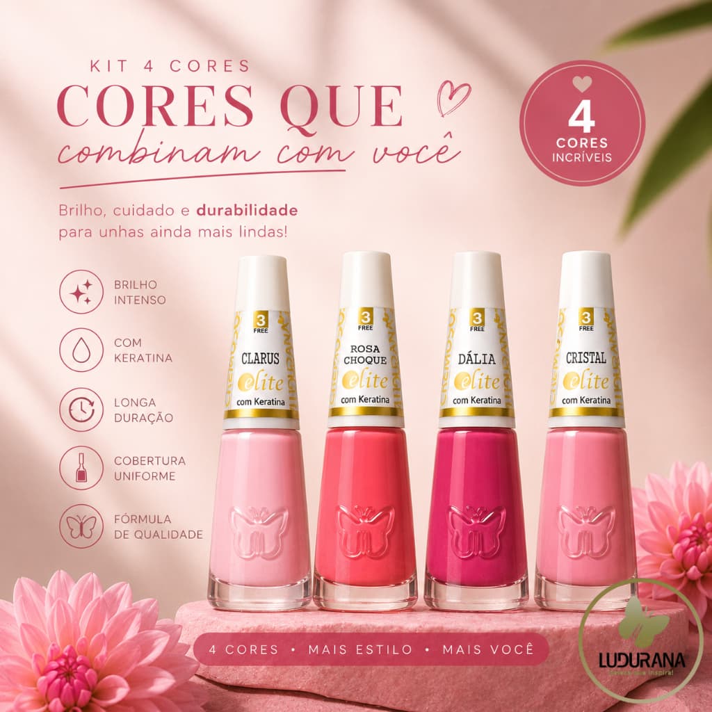 Kit Esmalte Cremoso Ludurana 3 Free com Keratina