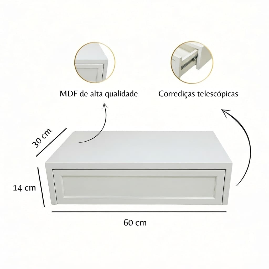 Penteadeira Suspensa 60cm Branco Texturizado Com Gaveta