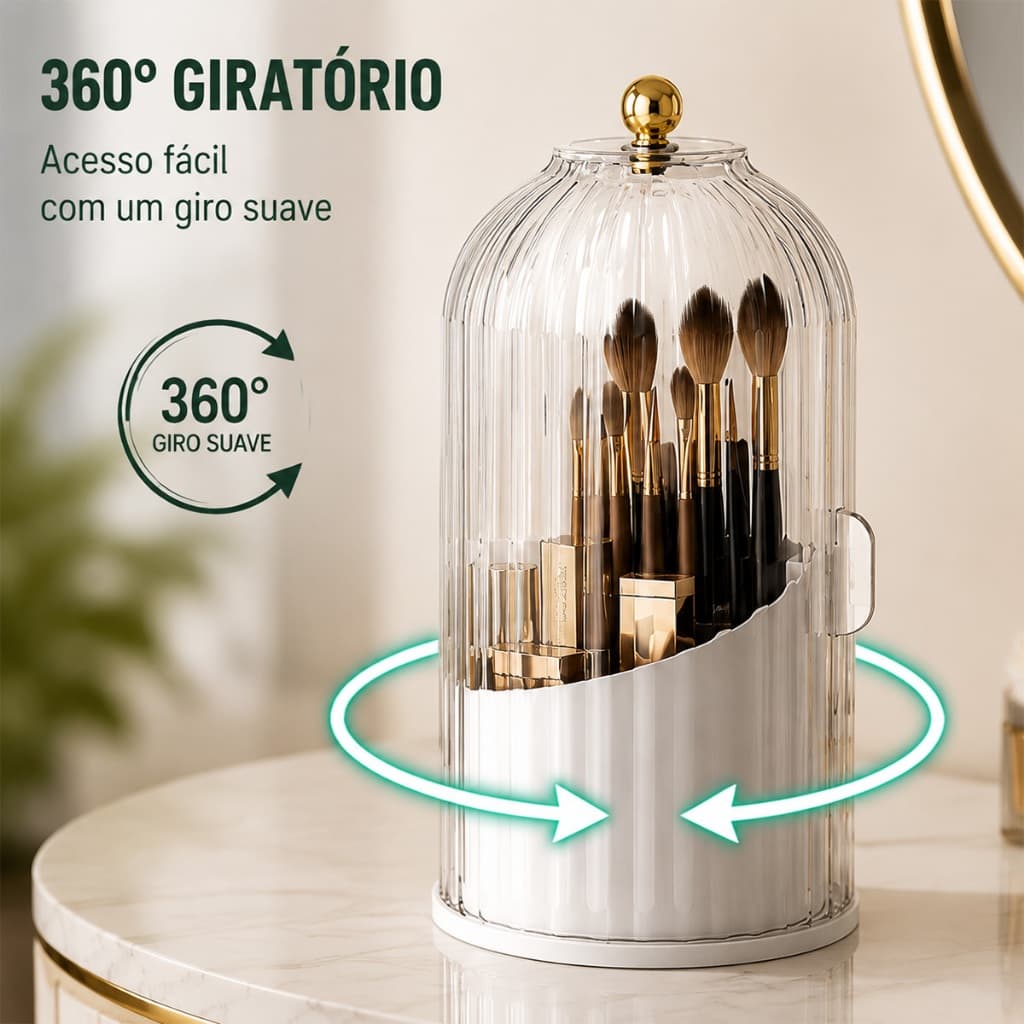 Organizador Giratório de Pincéis de Maquiagem 360° | Porta Pincéis com Tampa Transparente Antipoeira,