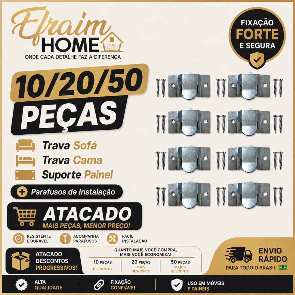 Kit Trava Sofá/Trava Cama/Suporte Painel Atacado 10/20/50 PEÇAS + Parafusos de Instalação