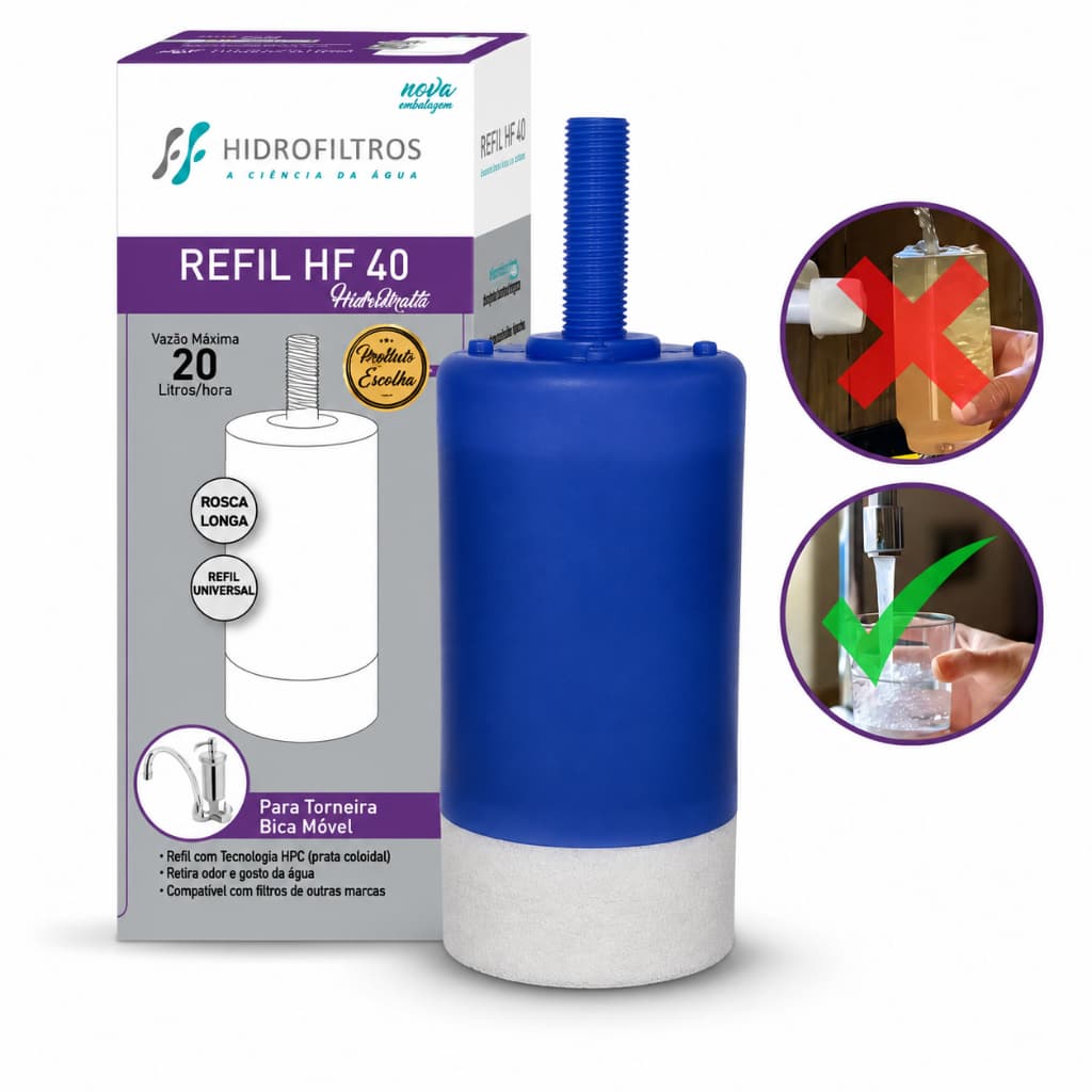 Refil Hidrofiltros Vela Refil Para Filtro Purificador HF40 Rosca Longa Universal Carvão Reduz Cloro