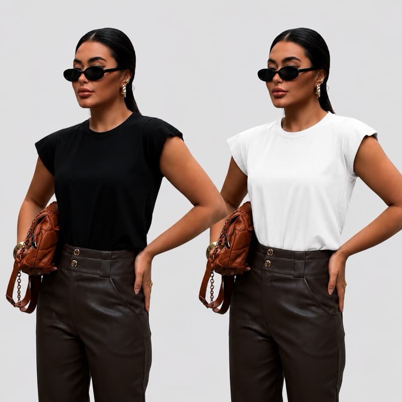 Kit com 2 Peças – Blusa Feminina T-Shirt Muscle Tee Minimalista Básica Premium