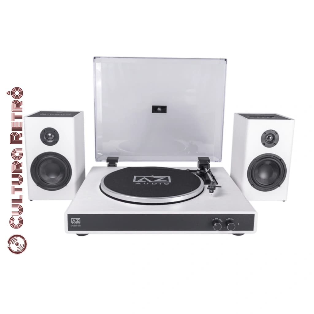 TOCA DISCOS + CAIXAS SOM BLUETOOTH AZ AUDIO LP60XBT BRANCO